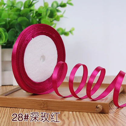 New (25 Yards/lot) 1/4''6mm Single Face Silk Satin Ribbon Wedding Decorative Ribbons Christmas Gift Wrap DIY Handmade Materia