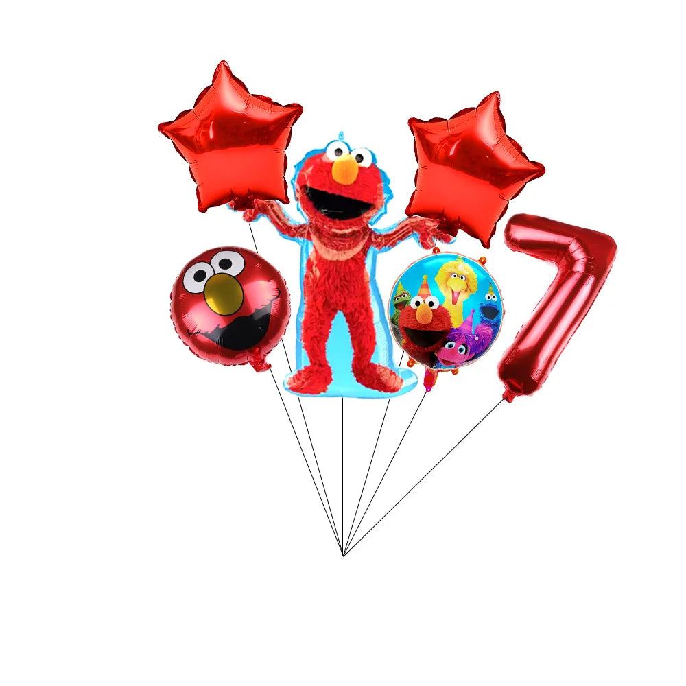 Cartoon Sesames Street Birthday Party Decor Elmo and Friends Theme Tablecloth Plate Balloon Set Cake Decor Baby Shower - 1Set