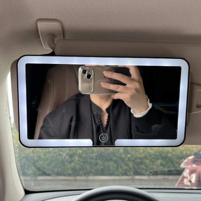 Car Interior Mirrors Sun Visor Plate LED HD Makeup Mirror for Girls Women Rechargeable Fill Light Universal Thin Vanity Mirro