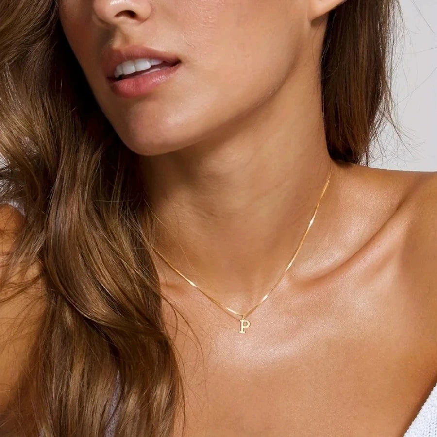 A-Z Initial Necklace 18K Gold Plated Necklace Cute Letter Stainless Steel Necklace for Women - P