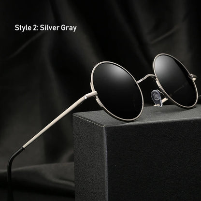 Retro Vintage Round Polarized Sunglasses Men Brand Designer Sun Glasses Women Alloy Metal Frame Black Lens Eyewear Driving UV
