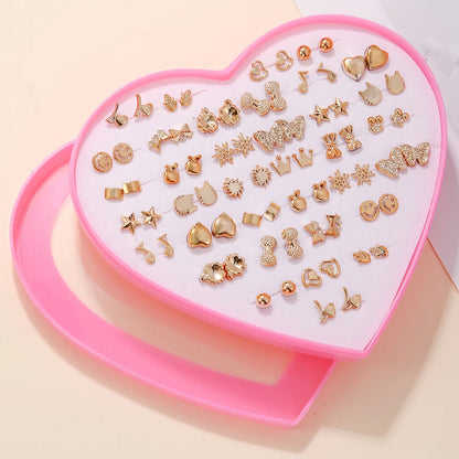 New Design Random 36 Pairs/Lot Lovely Mini Earing Cute Snowflakes Cat Butterfly Stud Earrings For Girl Fashion Daily Ear Jewe