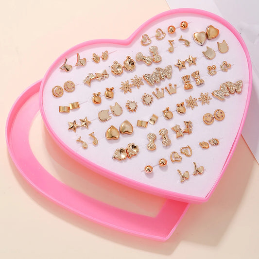 New Design Random 36 Pairs/Lot Lovely Mini Earing Cute Snowflakes Cat Butterfly Stud Earrings For Girl Fashion Daily Ear Jewe
