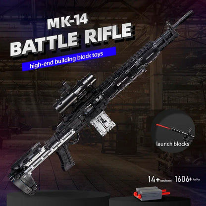 Military MK14 Battle Rifle Simulation Gun Assembled Building Blocks Bricks Model MOC Army Firearm Weapons Set Boys Toys Kid G