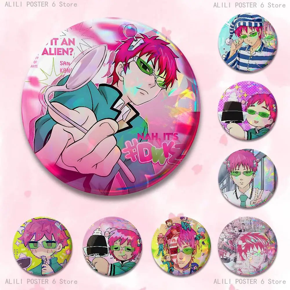 S-Saiki K D-Disastrous L-Life Badges 25 32 44 58 75 mm Round Cosplay Pin Bag Decor Fans Collect Friends Gifts Brooch Souvenir
