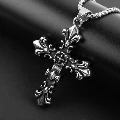 Fashion Stainless Steel Jewelry Set for Men Unisex Vintage Silver Color Cross Pendant Necklace, Bracelet Sets Punk Streetwear