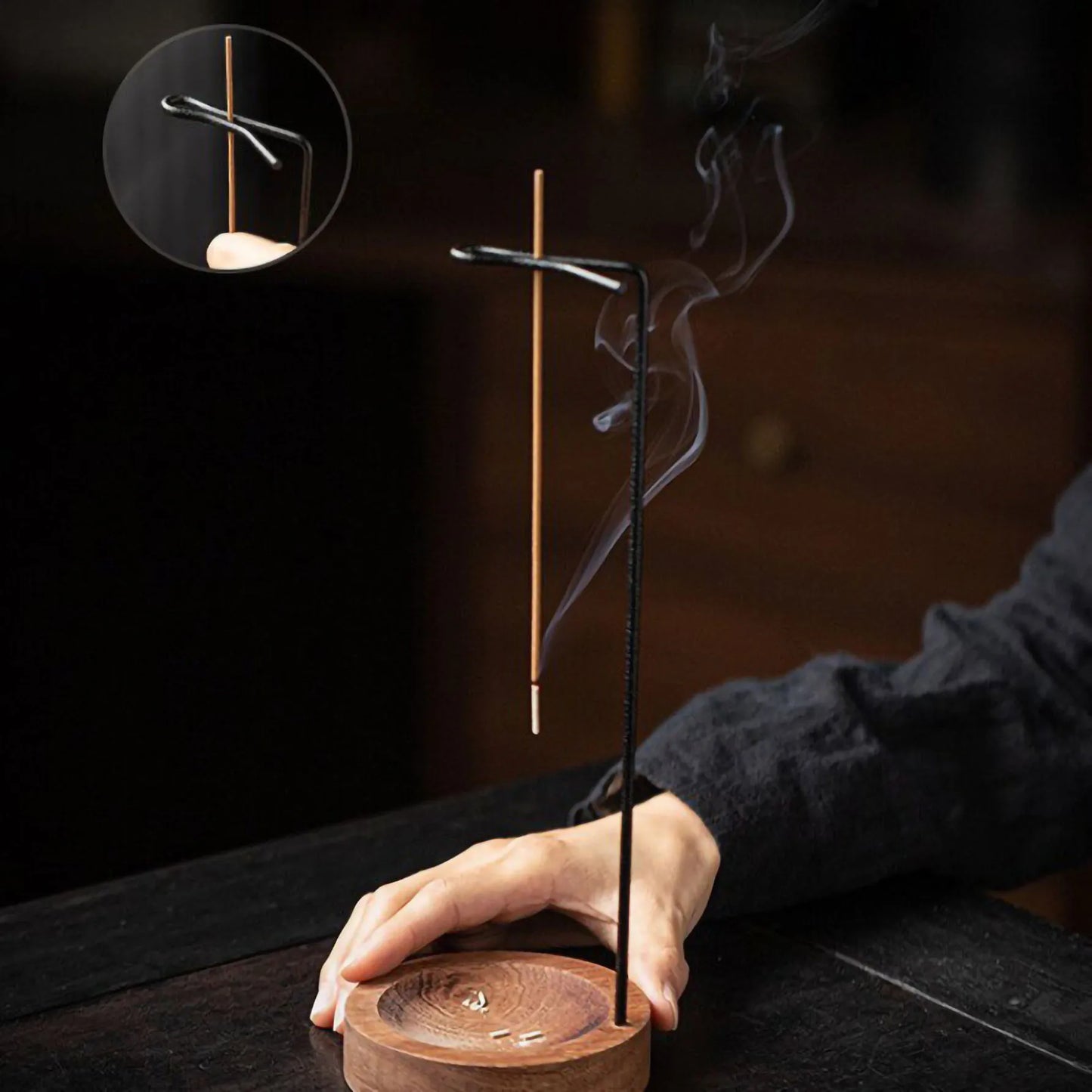 Insence Burner Upside Down Incense Burner Incense Stick Holder Wooden Round Incense Tray Ornament Bedroom Home Yoga Decoratio