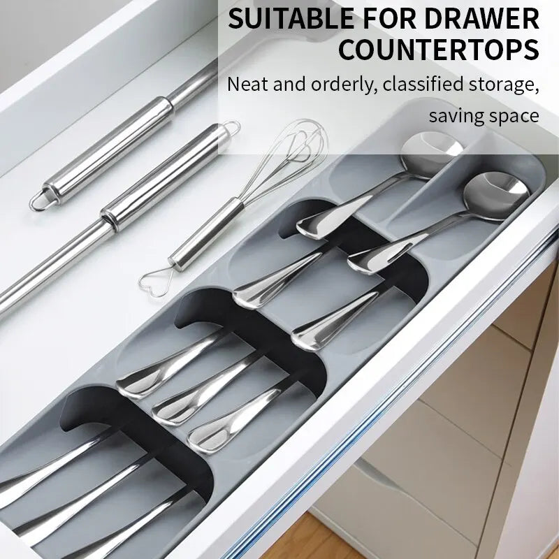 Kitchen Drawer Cutlery Storage Tray Knife Holder Spoon Forks Tableware Organizer Container For Spice Bottles Knives Block Rac