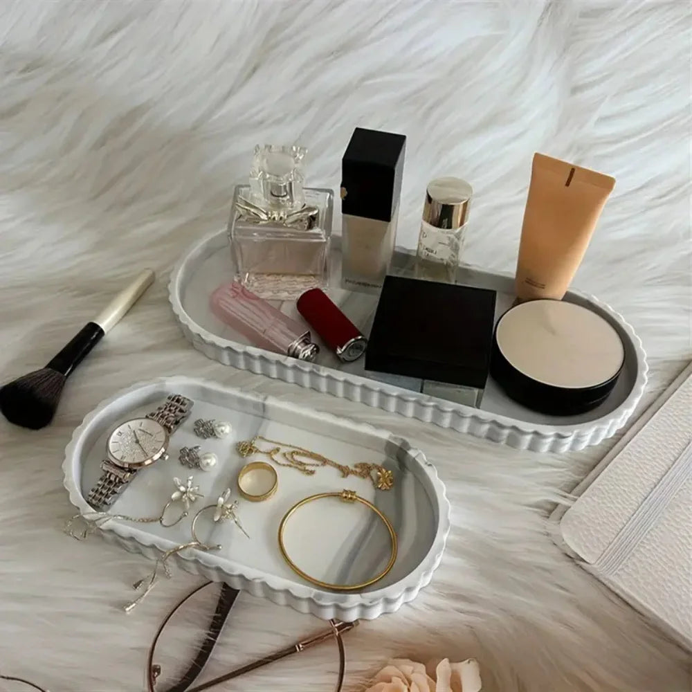 1 Pack Dressing Table Oval Storage Tray, Countertop Soap Dispenser Tray, Bathroom Countertop Silicone Tray, Hand Sanitizer Sh