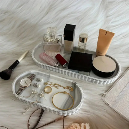1 Pack Dressing Table Oval Storage Tray, Countertop Soap Dispenser Tray, Bathroom Countertop Silicone Tray, Hand Sanitizer Sh