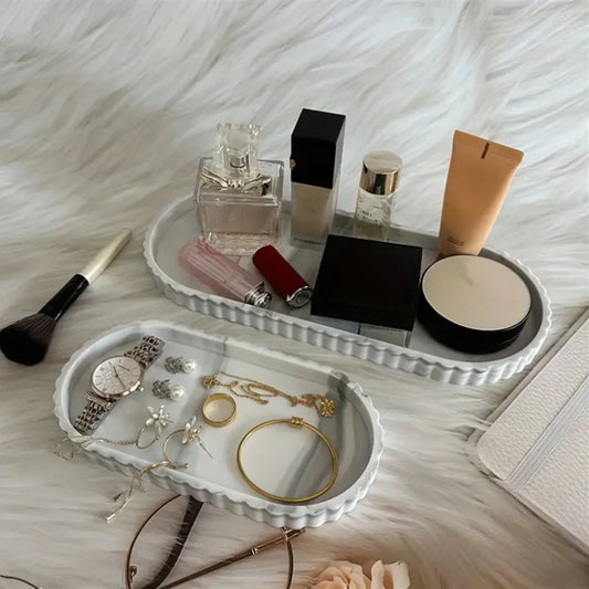 1 Pack Dressing Table Oval Storage Tray, Countertop Soap Dispenser Tray, Bathroom Countertop Silicone Tray, Hand Sanitizer Sh