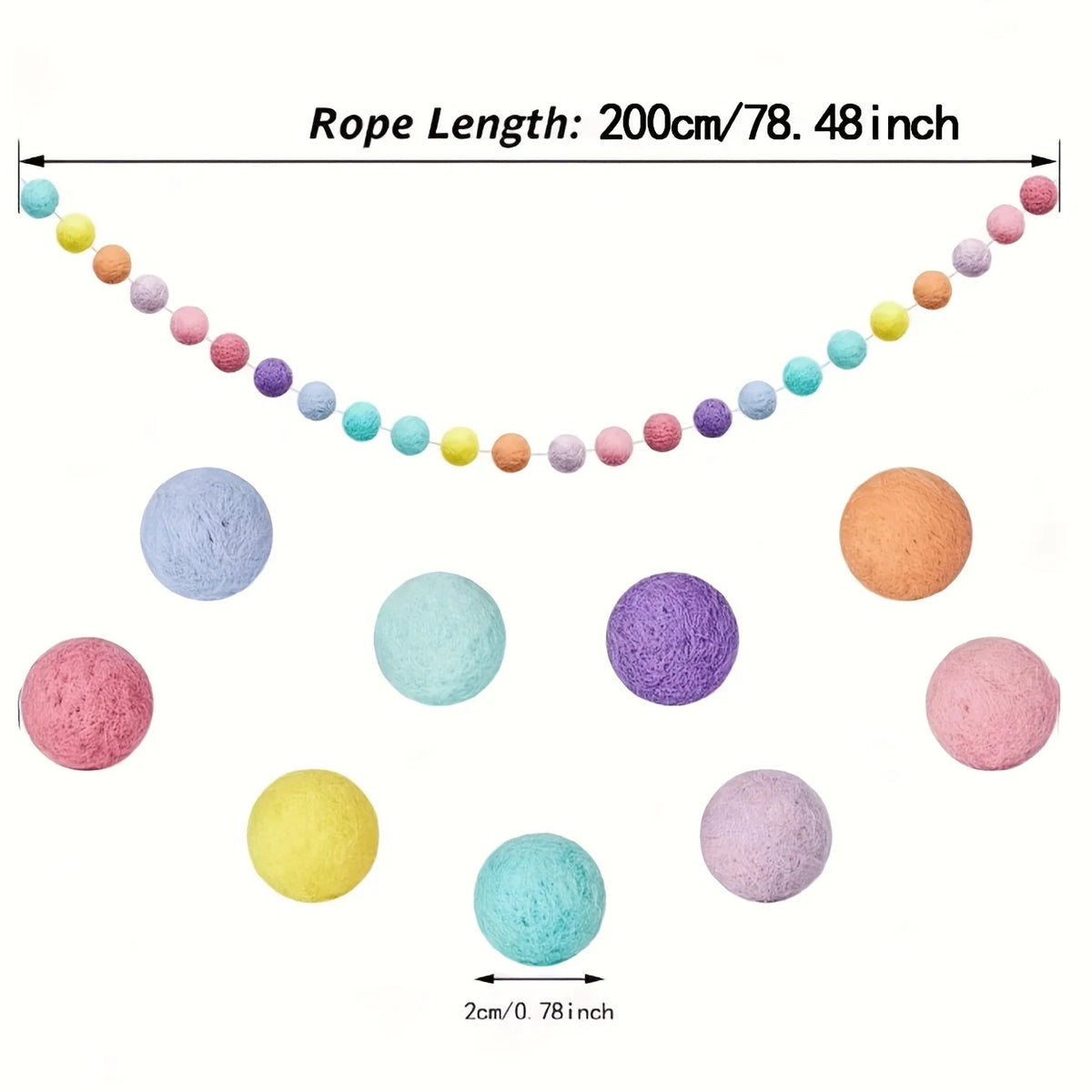 2m Colorful Pompom Pendant Garland Nordic Series Felt Ball String Hanging DIY Handmade Nursery Children Room Home Decor