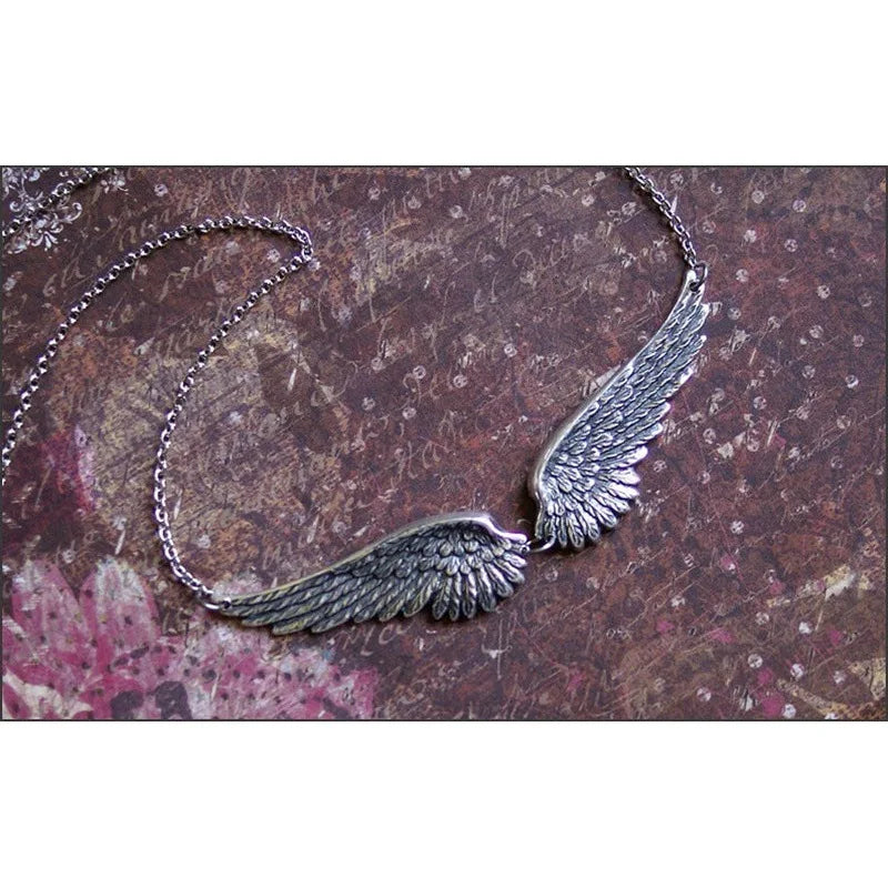 Vintage Silver Color Angel Wings Feather Choker Big Pendant Link Chains Statement Necklace for Women Wedding Tribal Gifts