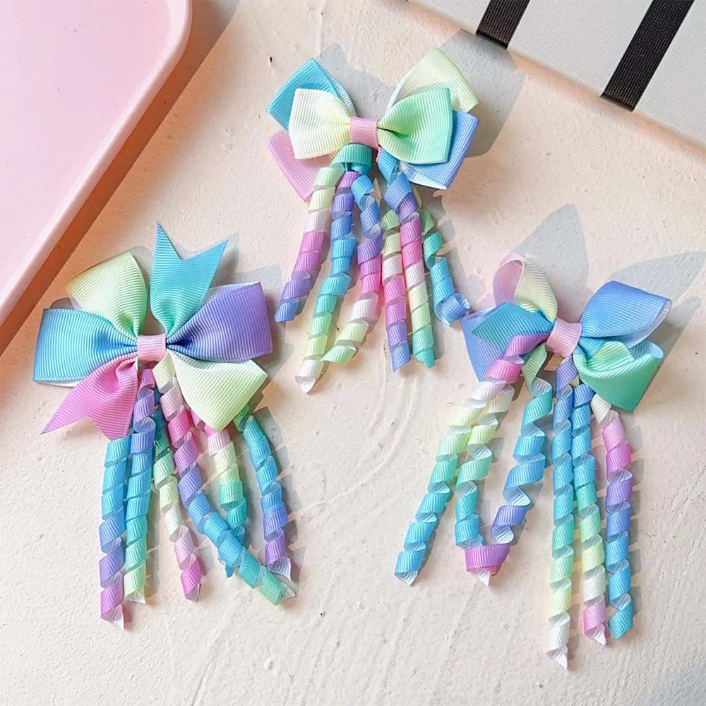 2PCS/Set New Children's Colorful Hair Clip Headdress Bow Tassel Hair Accessories Candy Color Little Girl Hair Clip Kids Gift