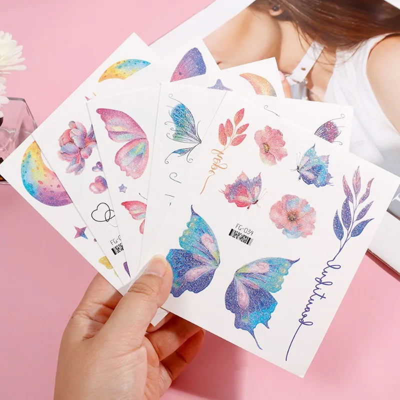3D Fairy Butterfly Wings Shiny Tattoo Sticker Waterproof Eyes Face Body Art Fake Tattoos For Women Makeup Dance Music Festiva