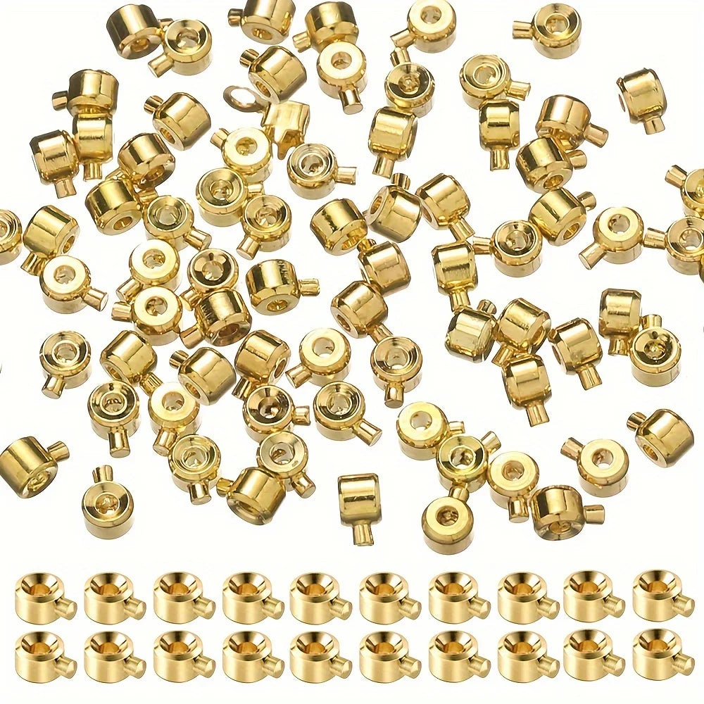 20pcs 3x4mm Coppers Positioning Buckles Clasps W/Bead Caps - DIY Necklace & Bracelet Connectors, Jewelry Closure Accessories