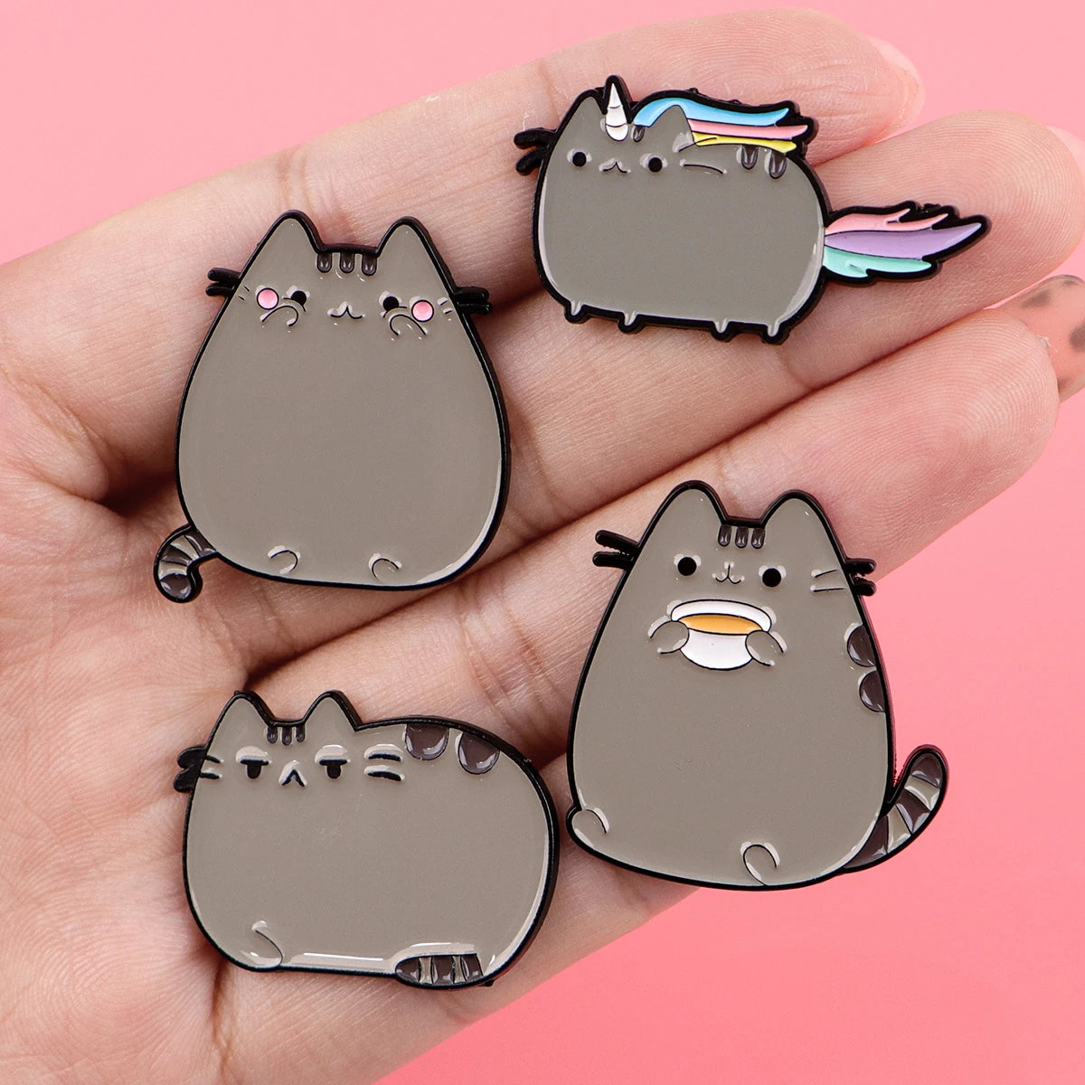 Cute Grey Fat Cat Enamel Pin Metal Cartoon Brooch Backpack Hat Bag Collar Lapel Badges Men Women Fashion Jewelry Collection G