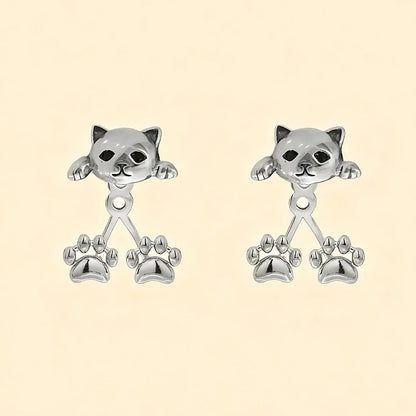 Vintage Funny Silver Color Cat Earring for Women Cute Animal Kitten Back Hanging Earrings Party Banquet Piercing Jewelry