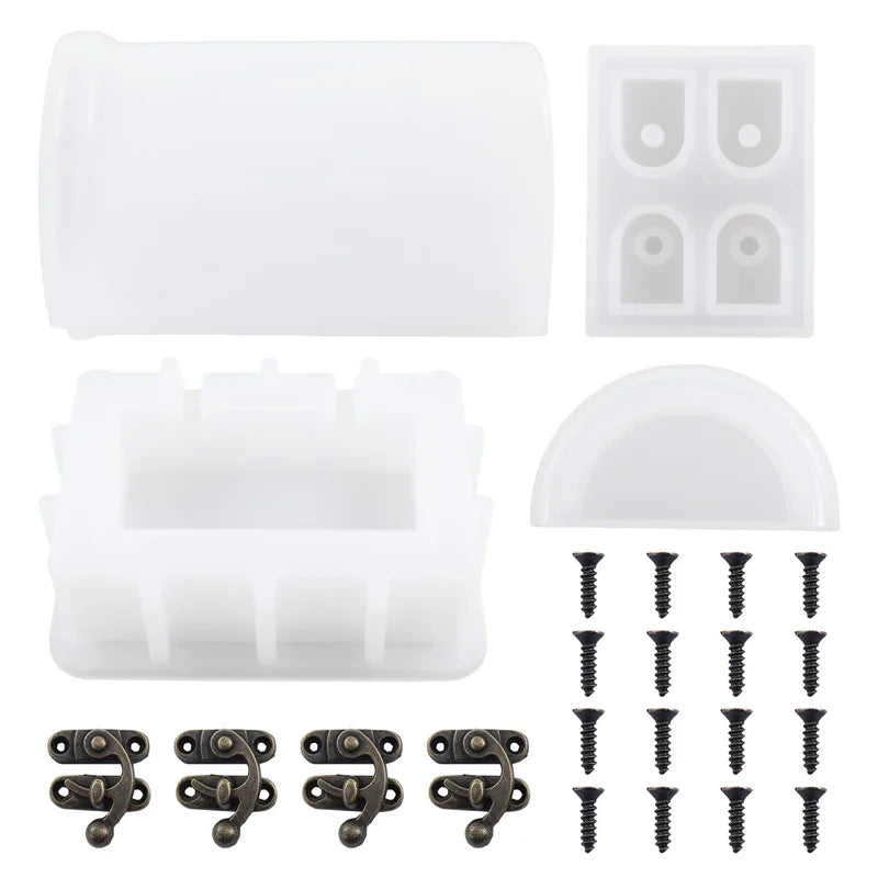 DIY Storage Box Silicone Mould Set Treasure Chest Jewelry Organizer Resin Molds Gypsum Clay Crafts Making Supplie for Home De