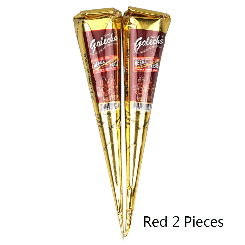 GOLECHA Black Brown Red White Henna Cones Indian Henna Tattoo Paste For Temporary Tattoo Body Art Sticker Mehndi Body Paint -