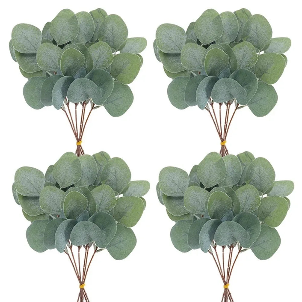 5/10/20Pcs Artificial Eucalyptus Leaf Stems Green Plants For Living Home Room Decoration Bride Wedding Decor Flowers Bouquets