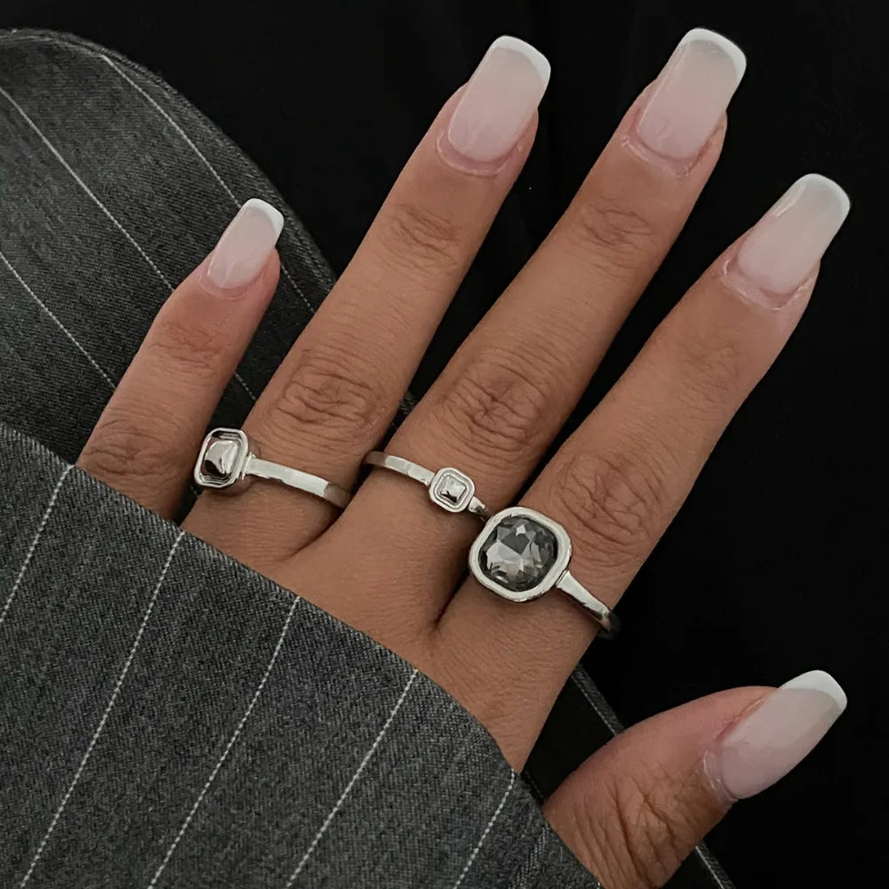 Minimalist Acrylic Rhinestone Open Ring for Women Korean Fashion Geometry Adjustable Knuckle Ring Party Jewelry Lady Gifts - 