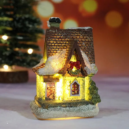 Christmas Decoration House LED Light Xmas Durable Ornaments Small Resin Mini House Miniature Village Building for Home Kids G