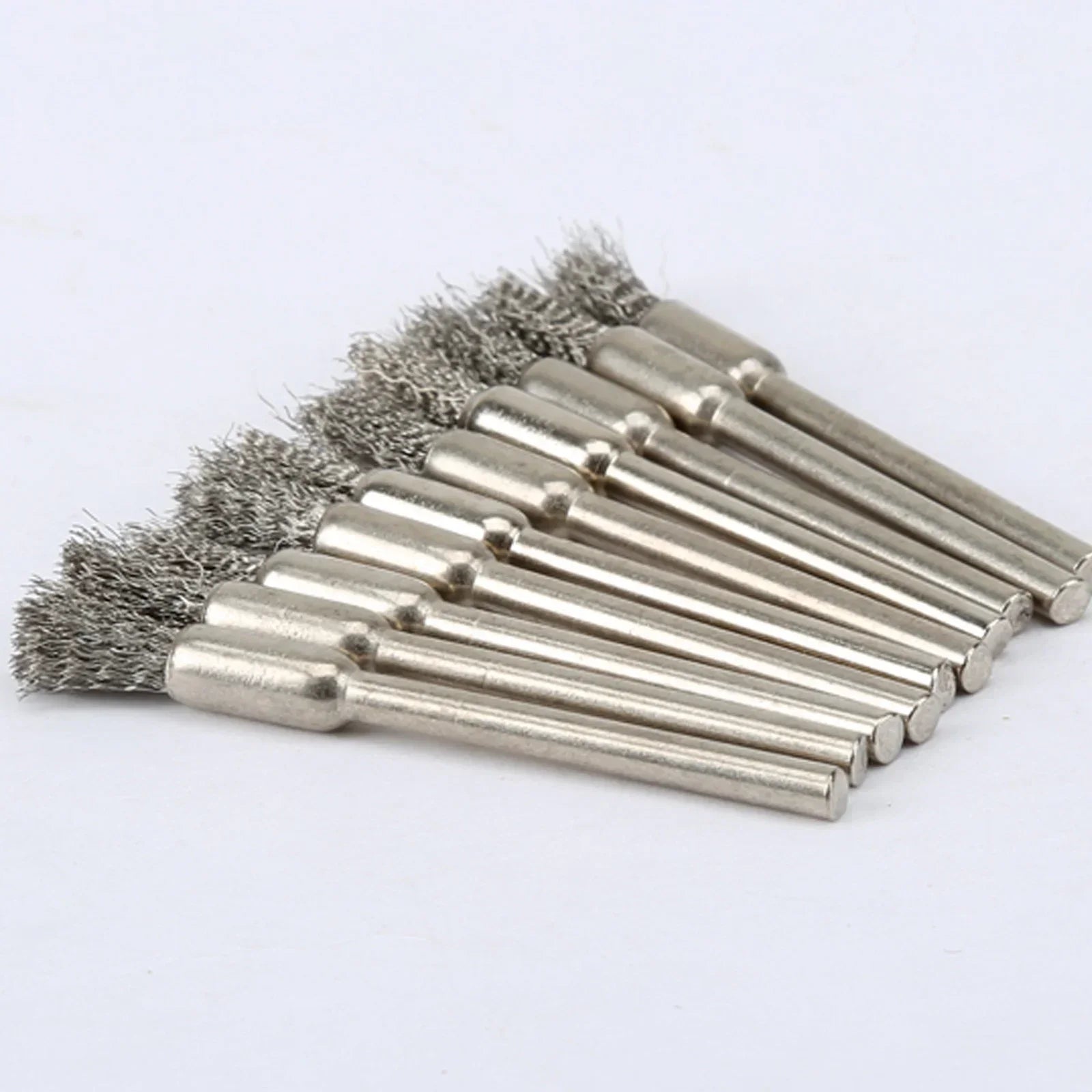 5/10pcs Pencil Brushes Stainless Steel Mounted Wire Wheel Mandrel Set Dremel Accessory Rotary Tools 3.17mm Shank Mandrel Silv