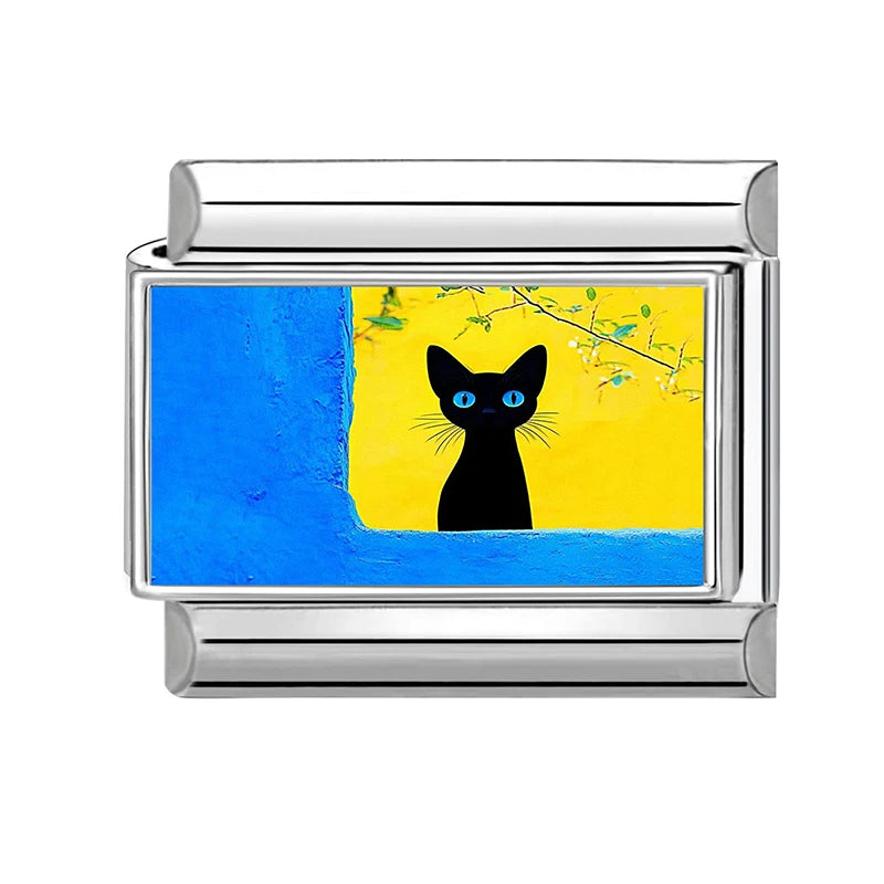 2026 New Women's Gift Cute Cat Looks at the cake Italian Charm Links Beads Fit 9mm Stainless Steel Modular Bracelet Jewelry G