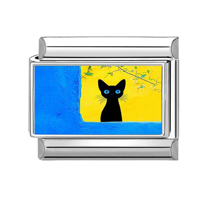 2026 New Women's Gift Cute Cat Looks at the cake Italian Charm Links Beads Fit 9mm Stainless Steel Modular Bracelet Jewelry G