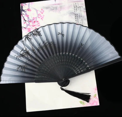 Retro Style Folding Fan Female Japanese Pattern Retro Cloth Art Craft Gift Home Decoration Ornament Dancing Hand Fan - mounta