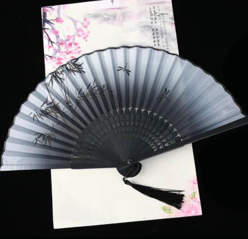 Retro Style Folding Fan Female Japanese Pattern Retro Cloth Art Craft Gift Home Decoration Ornament Dancing Hand Fan