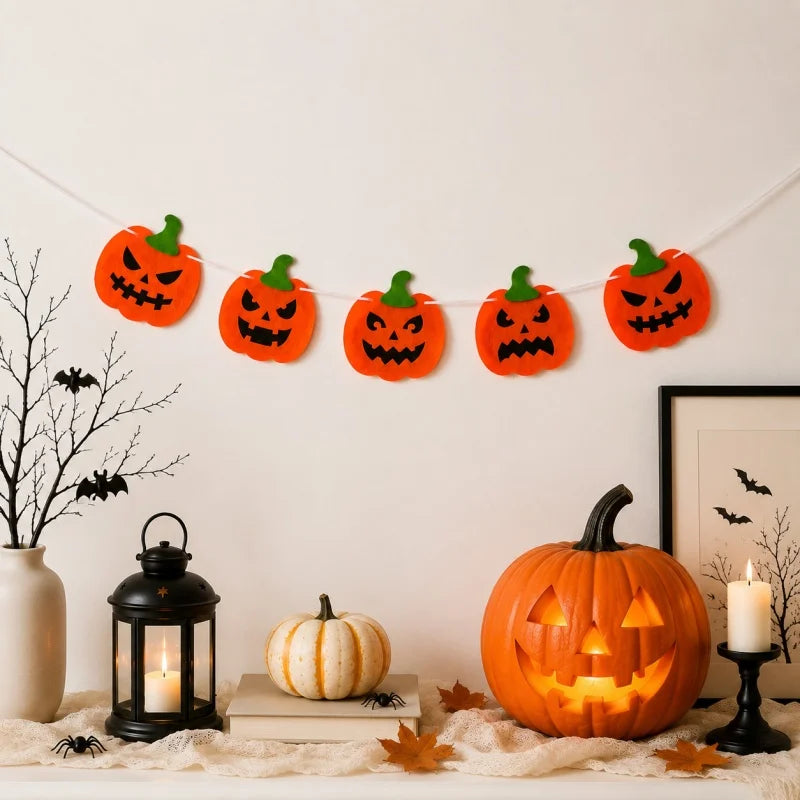 Halloween Felt Banner Garland Assorted Styles Hanging Bunting Flags for Party Home Wall Fireplace Mantel Decoration Supplies 