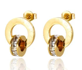 Shiny Zircon Hoop Earrings for Women Trendy Golden Stainless Steel Circle Earring Jewelry Pendientes - D35 Gold