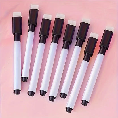 10pcs Erasable Whiteboard Markers with Built-in Eraser - Non-Toxic, Medium Tip for Office & School Supplies