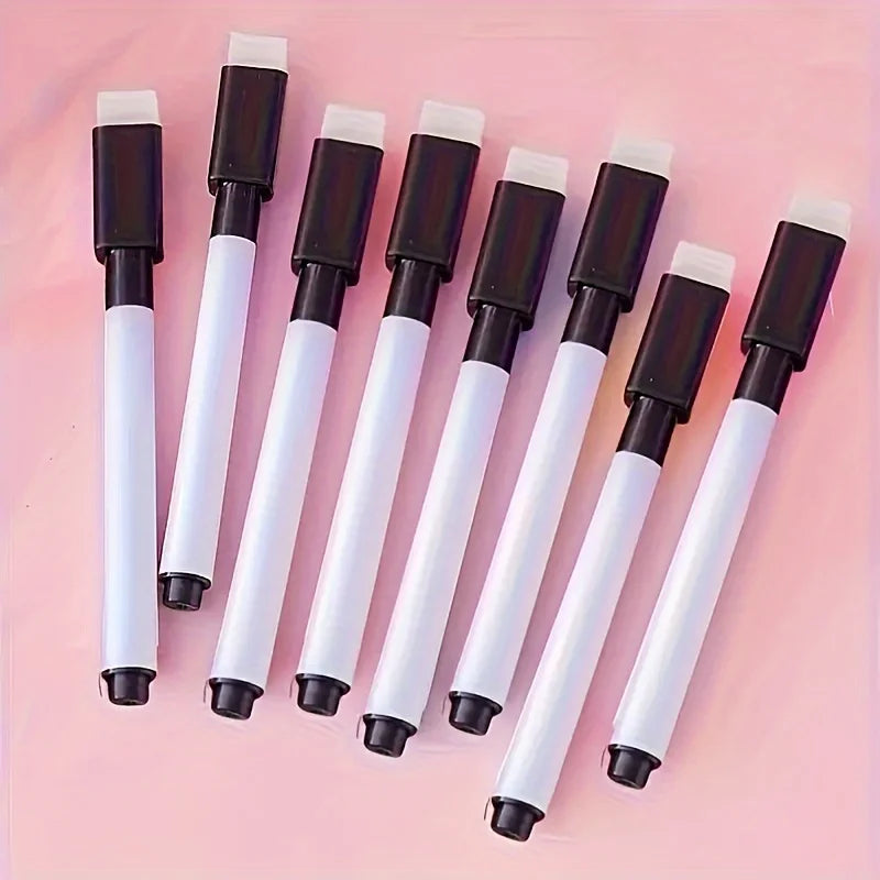 10pcs Erasable Whiteboard Markers with Built-in Eraser - Non-Toxic, Medium Tip for Office & School Supplies - black