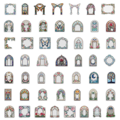 50PCS Retro Flower Mirror Sticker Fun Stickers DIY Phone Case Laptop Water Cup Computer Toy Stickers