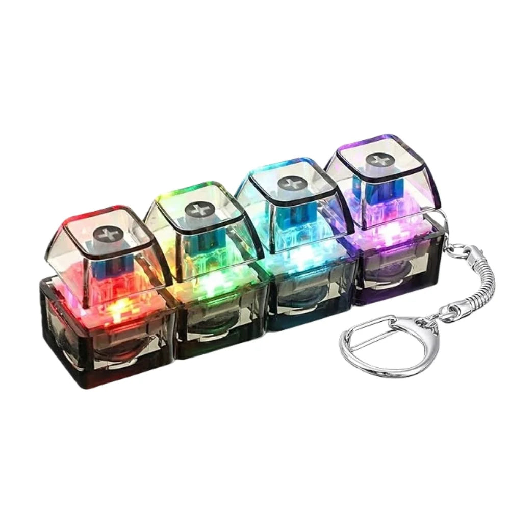 4Keys Illuminated Mechanical Keyboard Keychain Finger Button Anti Stress Keycap for Office Home Adults Kid,Decompression Clic