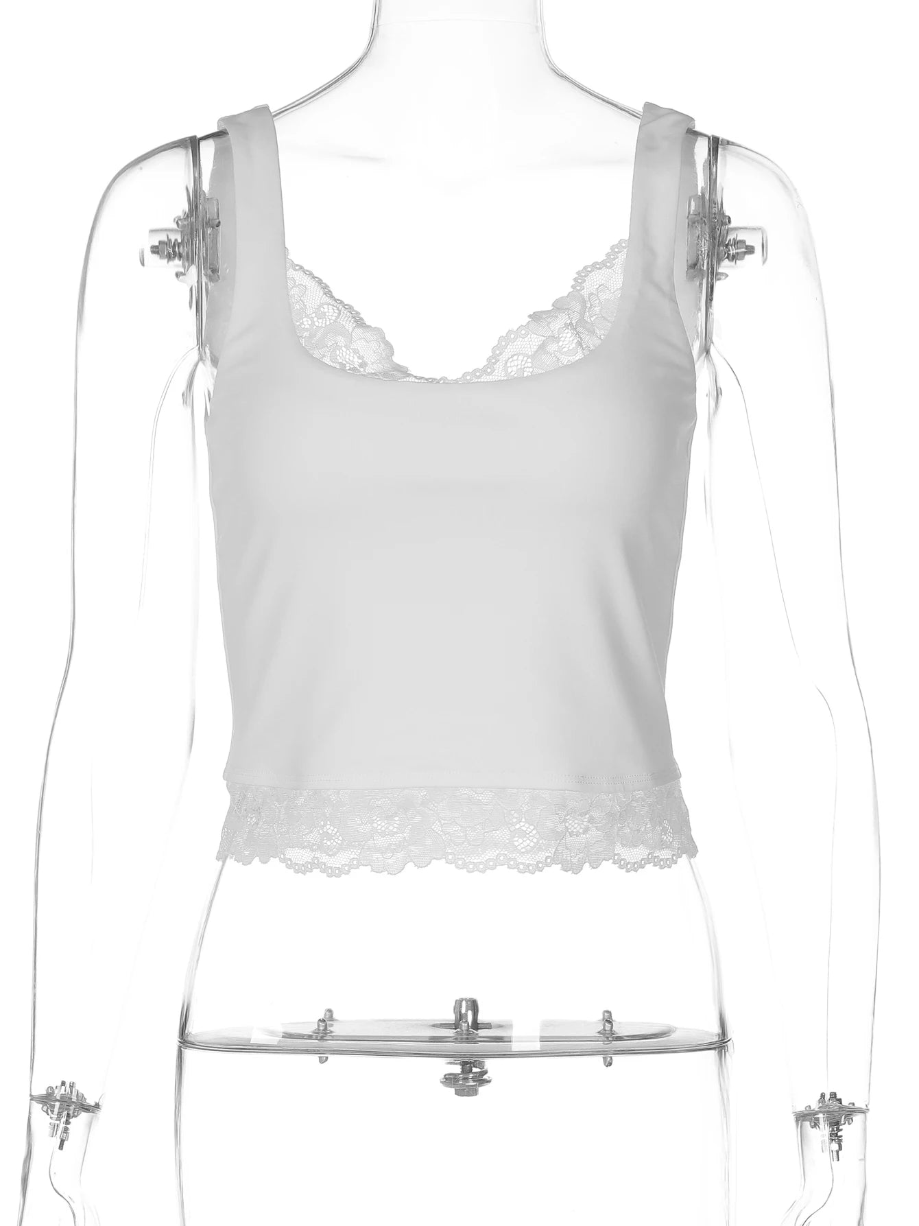 Dulzura Square Collar Backless Slim Lace Ruffles Patchwork Tank Top Women'S Fashion Sexy Y2K Top Party Vacation Summer Clothe