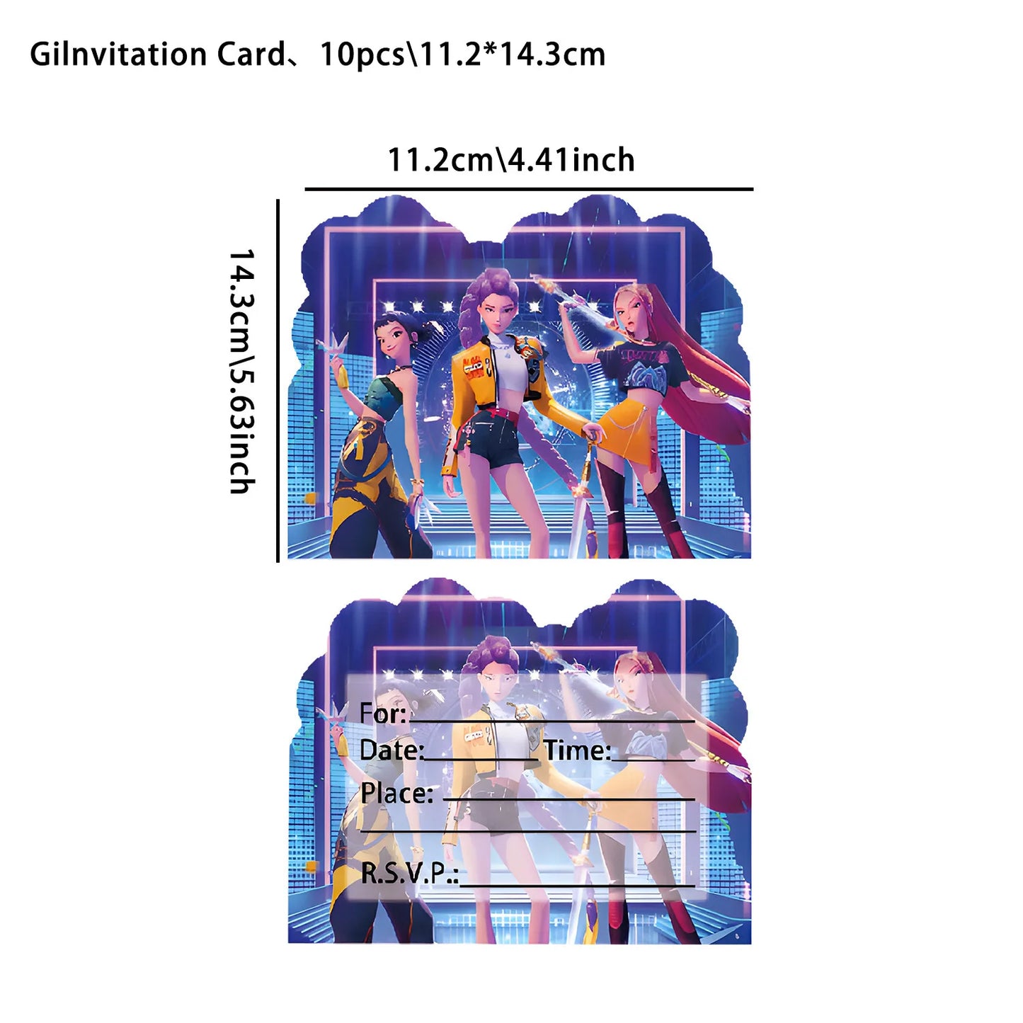 12PCS Cute Cartoon Birthday Party Invitation Cards Single & Double Sided Theme Kids Fans Event Party Favors