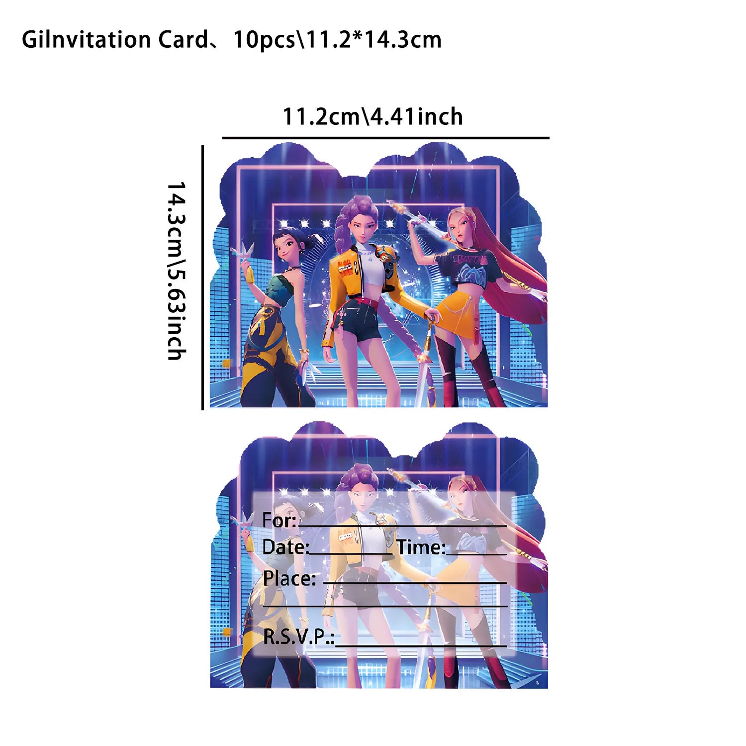 12PCS Cute Cartoon Birthday Party Invitation Cards Single & Double Sided Theme Kids Fans Event Party Favors