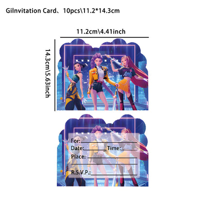 12PCS Cute Cartoon Birthday Party Invitation Cards Single & Double Sided Theme Kids Fans Event Party Favors
