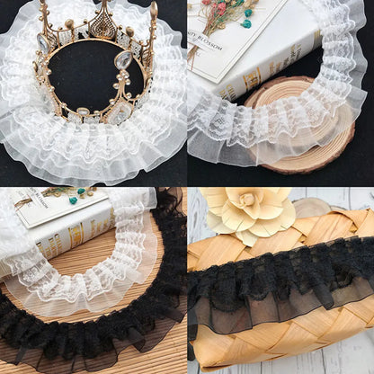 5CM Wide New Double Layers 3D Pleated Chiffon Lace Ruffle Trim Fluffy Dress Pettiskirt Curtains Splicing Cloth Sewing Deocrat