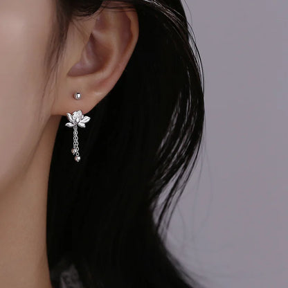 925 Sterling Silver Vintage Lotus Earrings for Women Cute Sweet Screw Design Silver Color Bowknot Earrings Vintage Jewelry Gi