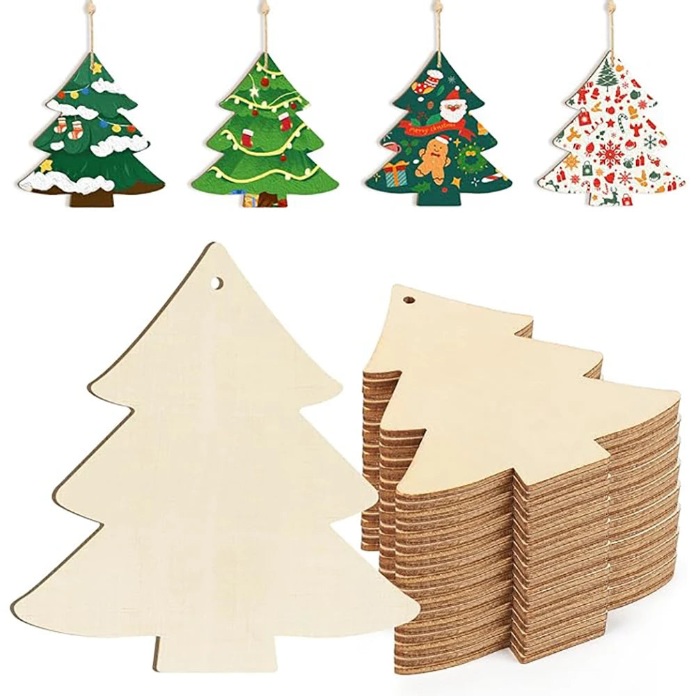 10pcs Wooden Flower Ornaments Unfinished Wooden Slices with Hole Wooden Blank Christmas Hanging Ornaments for DIY Crafts - Ch
