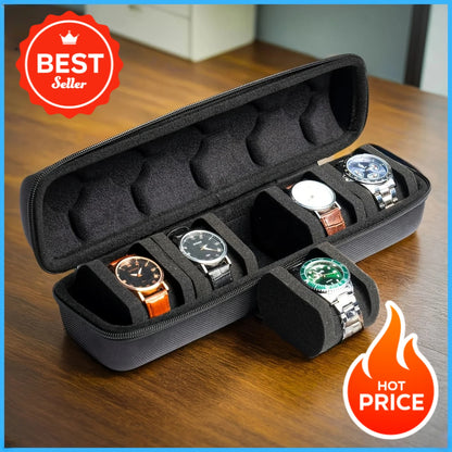 1PC 5-Slot Watch Case | Hard Shell Travel Organizer With Pillow Insert - Gift Ready (Black),Suitable For Smart Watch Storage