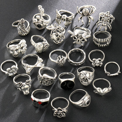 24 Pcs Gothic Skeleton Unisex Ring Set Punk Grunge Butterfly Frog Woman Man Jewelry Hip Hop Party Street Ring Accessories Gif