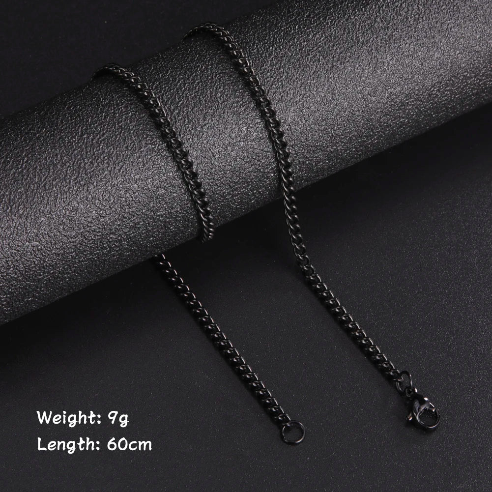 Skyrim Fashion 60cm Long Box Chain Necklace Men Stainless Steel Black Gold Color Link Chains Basic Punk Jewelry