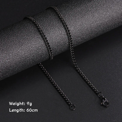 Skyrim Fashion 60cm Long Box Chain Necklace Men Stainless Steel Black Gold Color Link Chains Basic Punk Jewelry