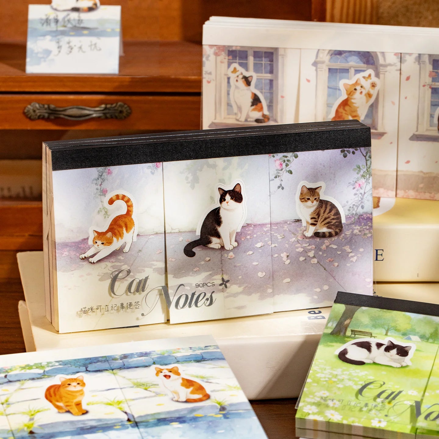 90pcs White Kraft Cat Sticky Notes - Cute Watercolor Kitten Design for Journal & Reminders